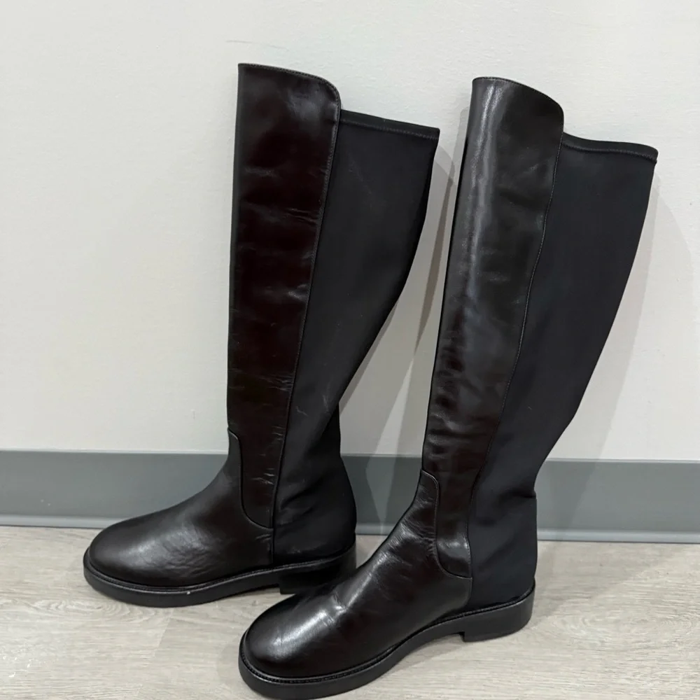 Theory Boots Knee-High Pull-On in Black Leather